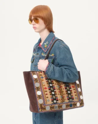 Boncuk İşlemeli ve Baskılı Kenarlı Denim Ceket