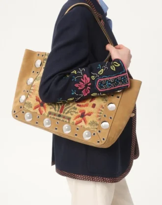 Boncuklu Nakış ve Yamalı Tek Sıralı Keten Ceket