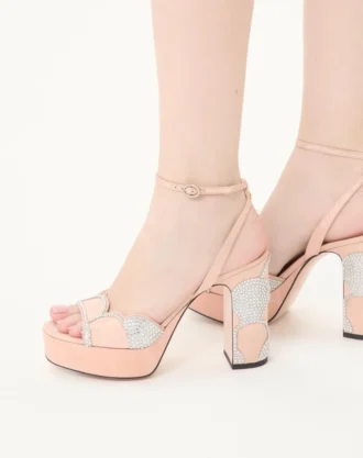 Bowow Platform Sandal, Kristalli Moiré Kumaş, 115 mm