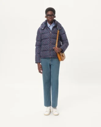 Cherryfic Baskılı Naylon Kapüşonlu Aşağı Ceket