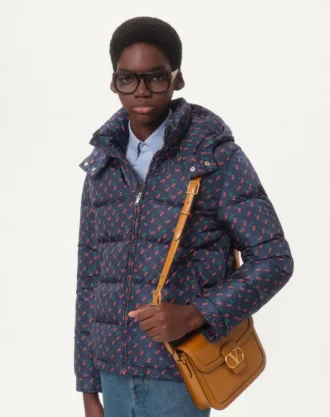 Cherryfic Baskılı Naylon Kapüşonlu Aşağı Ceket