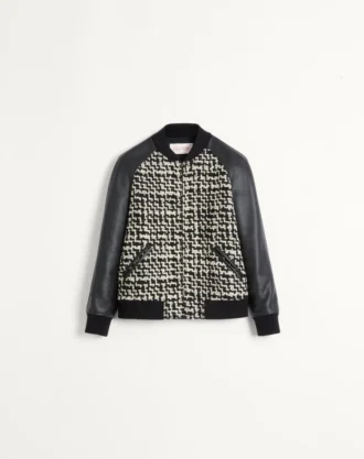Chez Valentino Yamalı Yünlü Tweed Bomber Ceket