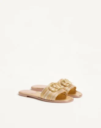 Cornely Nakışlı Vlogo Signature Metalik Deri Slide Sandal