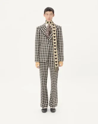 Dönüşlü Kareli Desenli Yün Karışımlı Pantolon