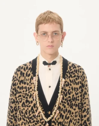 Fauve Eclat Hayvan Desenli Jakarlı Valentino Yün Hırka