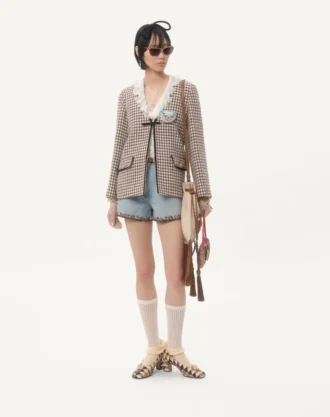 Hafif Tweed Pied De Poule Ceket