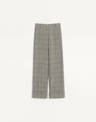 Houndstooth yün pantolon