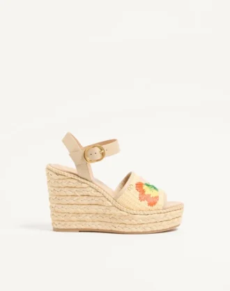 Çiçek işlemeli Bribri Raffia Wedge Sandal 115 mm