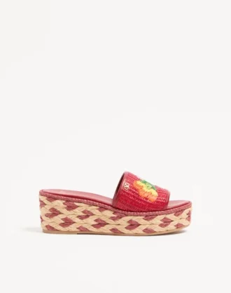 Çiçek işlemeli Bribri Raffia Wedge Slide 65 mm