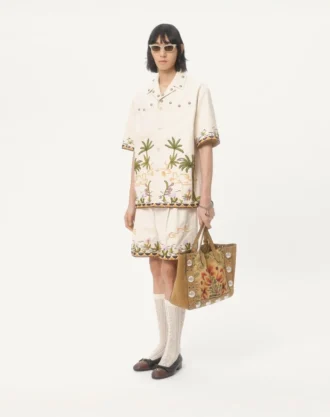 Çiçek İşlemeli Pamuk Kanvas Gömlek