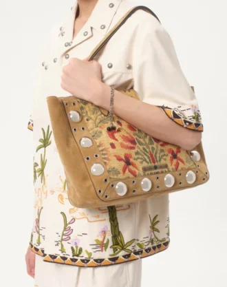 Çiçek İşlemeli Pamuk Kanvas Gömlek