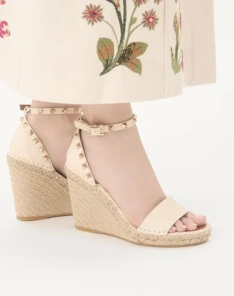 Çift Rockstud Grainy Dana Derisi Topuklu Sandal 105 Mm