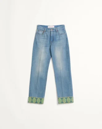Jakarlı Süslü Denim Pantolon