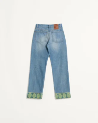 Jakarlı Süslü Denim Pantolon