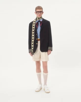 Jakarlı Süslü Tek Sıralı Yün ve Pamuk Ceket