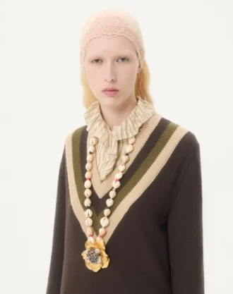 Jardin Aquatique Metal, Kumaş, Kabuk, Mercan ve Oniks Kolye