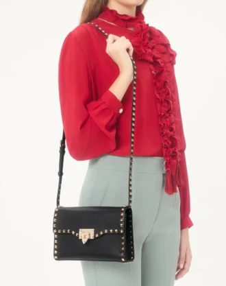 Küçük Rockstud Grainy Dana Derisi Çapraz Çanta