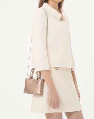 Lamine grenli dana derisinden Rockstud Mini Alışveriş Çantası