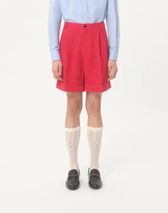 Manşetli Keten Bermuda Şort