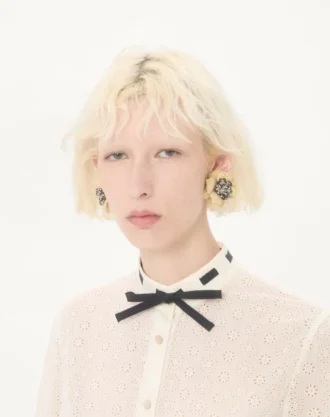 Metal, Emaye ve Kumaştan Fleur Lumineuse Küpe