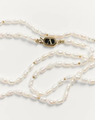 Metal, İnci ve Emaye Oval Kolye