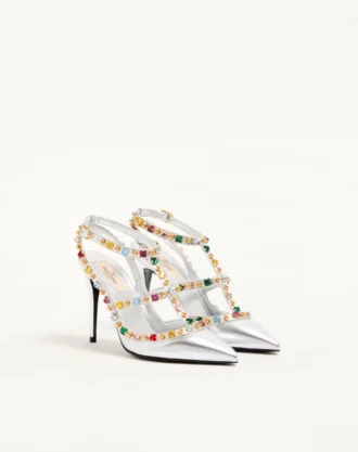 Rockstud Décolleté Lamine Nappa Cabochon ve Kristallerle 100Mm