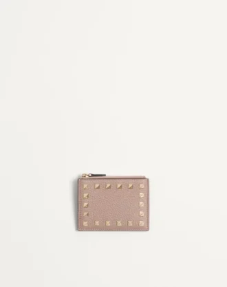 Rockstud Grainy Calfskin Cardholder With Zipper