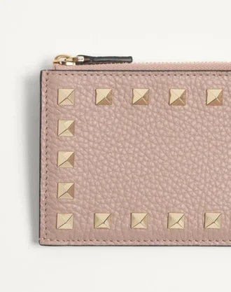 Rockstud Grainy Calfskin Cardholder With Zipper