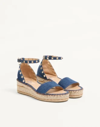 Rockstud Çift Platformlu Denim Sandal 55 mm