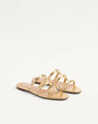 Rockstud Lamine Nappa Slayt Sandal
