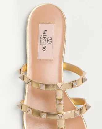Rockstud Lamine Nappa Slayt Sandal