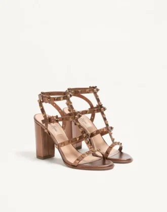 Rockstud Metalik Dana Derisi Ayak Bileği Kayışlı Sandal 90 mm