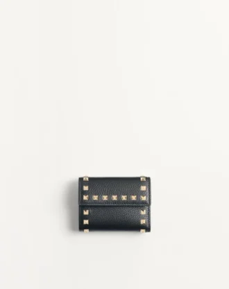 Rockstud Trifold Cüzdan, Grainy Calfskin