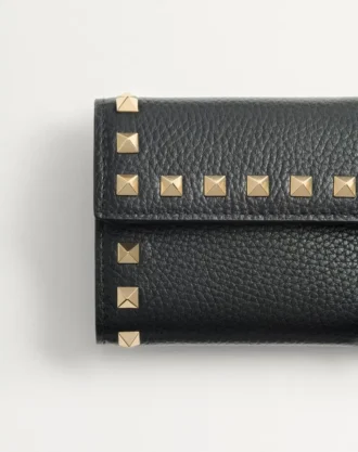 Rockstud Trifold Cüzdan, Grainy Calfskin