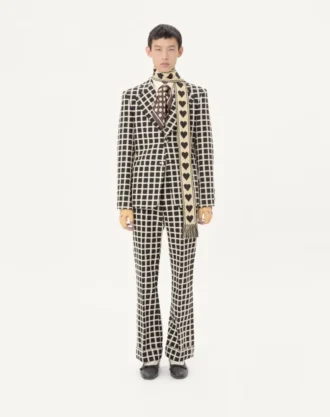 Tek Sıralı Yün Karışımlı Ceket, Kareli Desenli