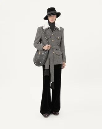 Valentino Boutonné Yün Safari Ceket, Kemerli