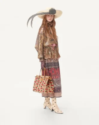 Valentino Garavani Antibes Orta Boy Alışveriş Çantası, Jakarlı Rafya, Cherryfic Motifli