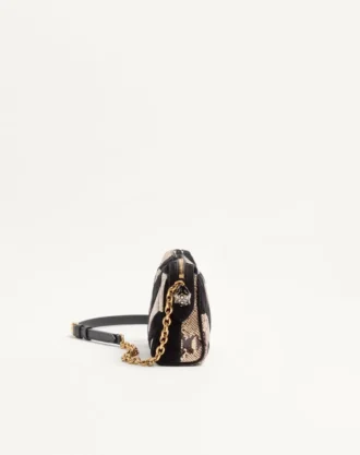 Valentino Garavani Panthea Küçük Omuz Çantası, Piton ve Süet, Chevron Desenli