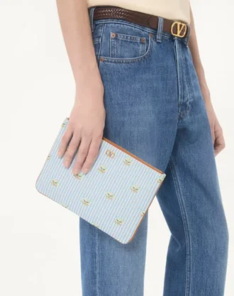 Valentino Garavani VLogo Signature, Le Chat de la Maison baskılı grenli dana derisi kese