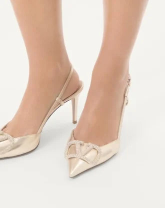 Vlogo Glow Lamine Nappa Slingback Topuklu Ayakkabı 80 mm / 3,15 inç