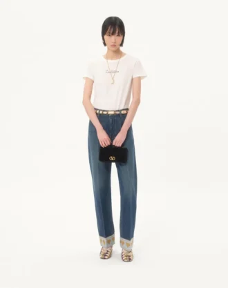 Vlogo İmzalı Kadife Zincir Cüzdan, Mücevher Logolu