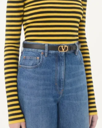 VLogo Signature Çift Taraflı Parlak Dana Derisi Kemer – 20 mm / 1,2 inç