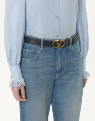 VLogo Signature Çift Taraflı Parlak Dana Derisi Kemer – 30 mm / 1,2 inç