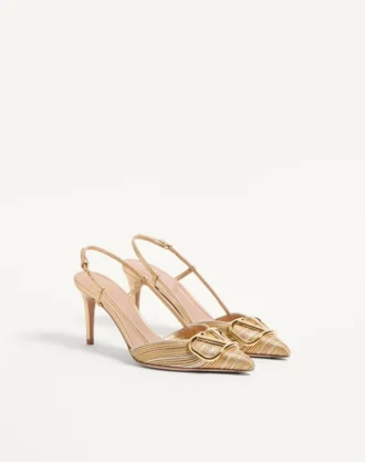 Vlogo Signature Metalik Slingback Topuklu Ayakkabı, Cornely Nakışlı, 80 mm