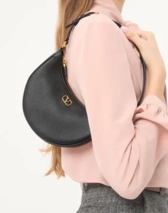 Vlogo Signature Mini Hobo Çanta, Grenli Dana Derisi