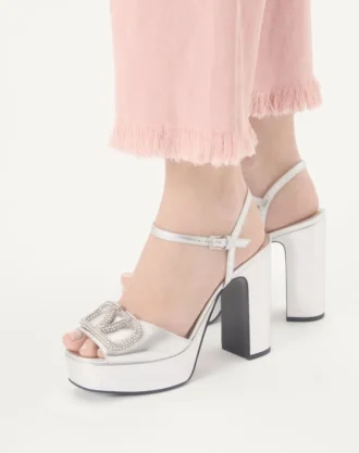 VLogo Signature Platform Sandal, Lamine Nappa Deri 115 mm