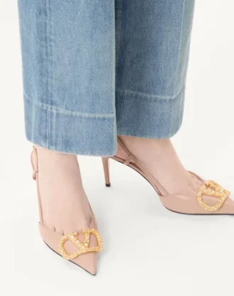 Vlogo Signature Slingback Dana Derisi Topuklu Ayakkabı, Mücevher Logo 80 mm