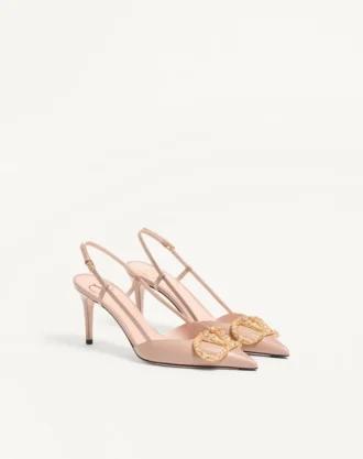 Vlogo Signature Slingback Dana Derisi Topuklu Ayakkabı, Mücevher Logo 80 mm